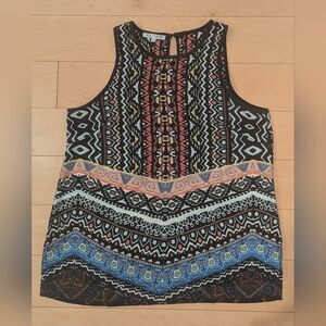 Joy Joy Geometric Print Sleeveless Blouse Size L Colorful High Low Top